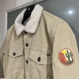 O'Neill Surf Beige Corduroy Fully Lined Button Up Jacket 14 Sherpa Trucker - Picture 1 of 9