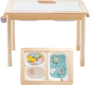 Rubber Wood Montessori Sensory Table 3 Foldable Storage Bins Reinforced Frame - Picture 1 of 7