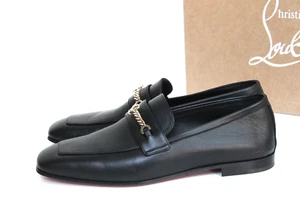 sz 8 / 38.5 Christian Louboutin MJ Moc Black Monogram Chain Loafers Flat Shoes - Picture 1 of 10