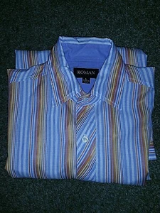 KOMAN SPORT LS Orange Striped DRESS CASUAL Button Up SHIRT French Cuffs Large  - Picture 1 of 4