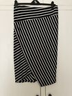 Black White Skirt 16 Stripe Calf Length Stretch Waistband