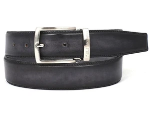 PAUL PARKMAN Cinturón de cuero para hombre de doble tono pintado a mano gris y negro (ID#B01-GRY- - Imagen 1 de 2