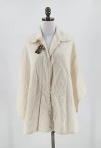 Alpaca Camargo Womens Ivory Collared Button Up Poncho Cape Sweater Sz 8 NEW - Picture 1 of 9
