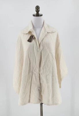 Alpaca Camargo Womens Ivory Collared Button Up Poncho Cape Sweater Sz 8 NEW - Image 1 of 4