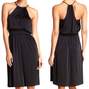 Halston Heritage Halter Midi Dress Womens Size 8 Black Cocktail Party 70s Disco - Picture 1 of 9