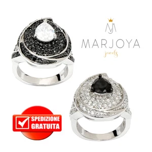 Anello goccia con zirconi bianchi e neri a contrasto in argento 925 rodiato - Bild 1 von 19