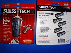 SWISS TECH 8-in-1 SWIVEL TOOL SCREWDRIVER KNIFE FILE FLASHLIGHT BOTTLE OPENER - Picture 1 of 3
