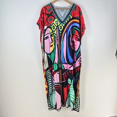 Unbranded kaftan maxi dress size XL picasso stain glass print short sleeve110586 - Image 1 of 4