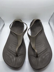 Crocs Serena T Strap Brown Sandals Women Sz 7 US- Used - Picture 1 of 10