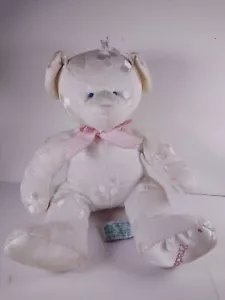 Russ Baby White Teddy Bear With Floral Embroidery, Pink Bow, Precious - Picture 1 of 9