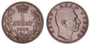 K.151} SERBIA 1 dinar 1912 / Silver / VF