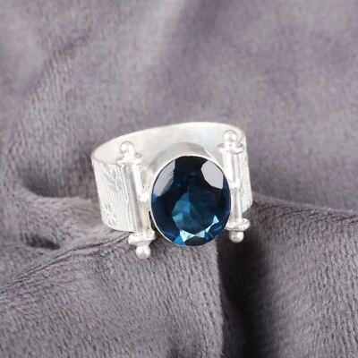 London Blue Topaz Gemstone 925 Sterling Silver Handmade Jewelry Ring Gift - Image 1 of 3
