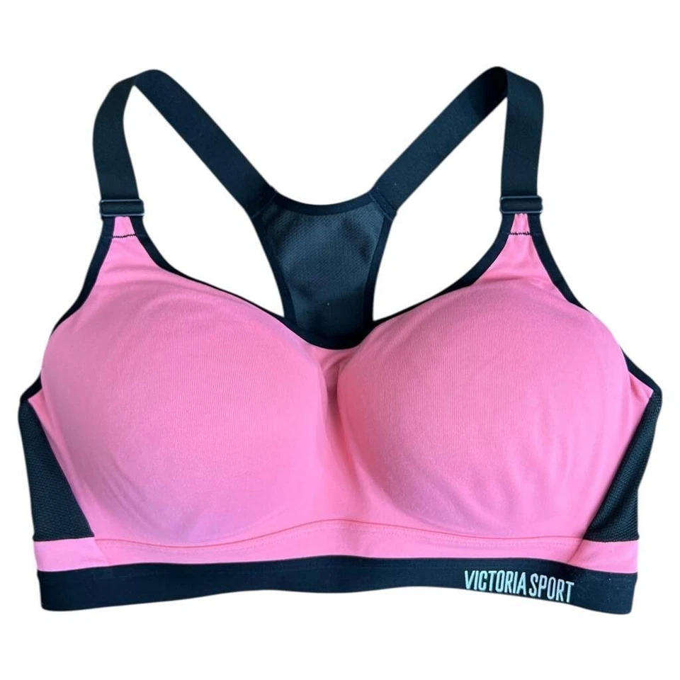 Sujetador deportivo Victoria Sport espalda cruzada talla 36DD acolchado ajustable rosa negro Foto 1 de 4