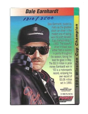 Power-HOLOGRAM 1994-Dale Earnhardt ¡BV $40!-#1310/3500!-(Parte posterior de la tarjeta en primer escaneo) Foto 1 de 2