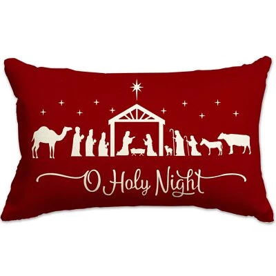 Christmas Pillow Covers 12x20merry Christmas Cross Joy Oh Holy Night Nativity Ho - Image 1 of 4