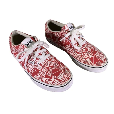 Vans Off The Wall Red White Logo All Over Print Youth 6 Womens 8 Sneaker Shoes - Image 1 of 4