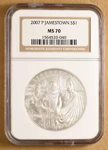 2007 P Jamestown Commemorative Silver Dollar NGC MS70 - Picture 1 of 2