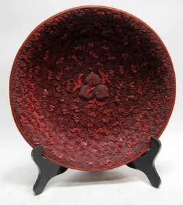 Vintage chinesische Zinnober WuFu Fledermaus schwarz und rot Lack Schale - Bild 1 von 5