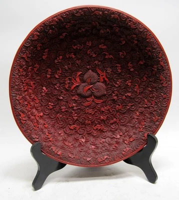 Cuenco de laca vintage chino cinabrio WuFu murciélago negro y rojo Foto 1 de 4