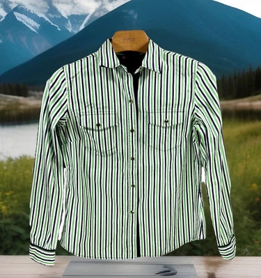 Jones New York Signature Women’s Long Sleeve Polo Shirt Green Striped Small Used - Image 1 of 4