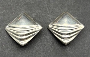 Vintage Sterling Silber 925 geometrisch gepuffter Diamant Statement Ohrringe getestet - Bild 1 von 6