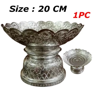 20 cm Vintage Style Phan Tray Wavy Thai Design High Foot Embossed Aluminum Buddh - Picture 1 of 6
