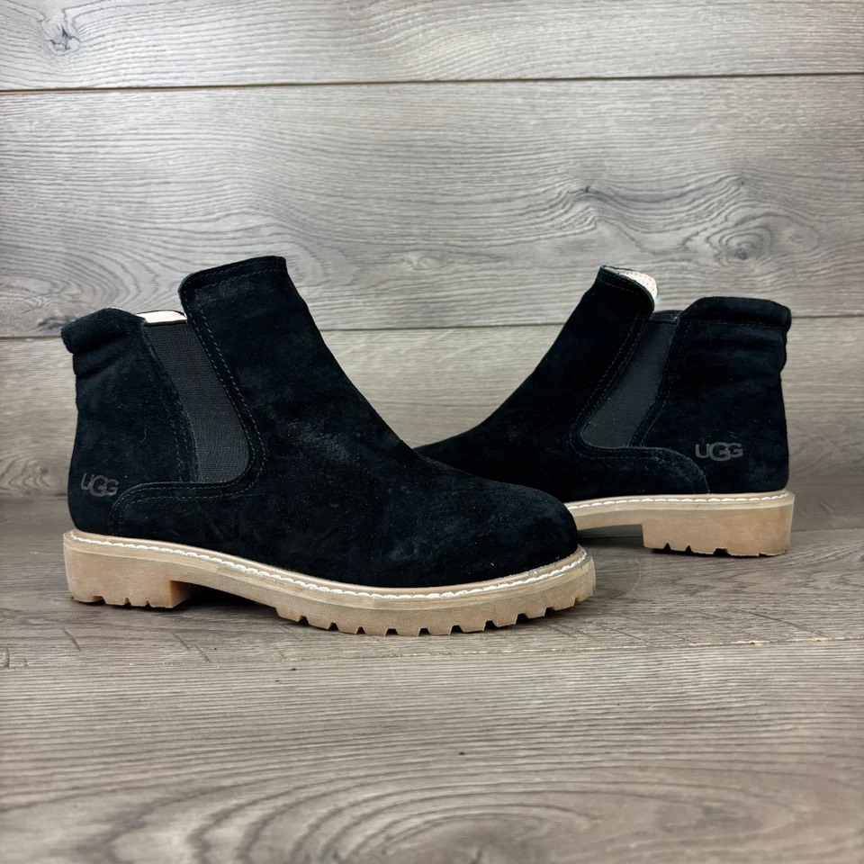 UGG Chelsea Botines Para Mujer 6.5 EU 37 Negro Gamuza Cuero Suela Botines Foto 1 de 4