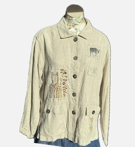 Mureli Vintage Leinenmischung Safari Stickerei Knopfleiste Medium - Bild 1 von 8