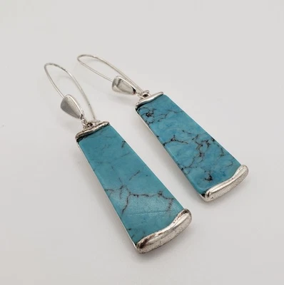 Robert Lee Morris RLM Faux Turquoise Silver Tone Dangle Earrings 3" - Image 1 of 4