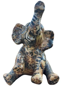 Statuina elefante seduto La Vie safari stampa animale patchwork ceramica - Foto 1 di 4