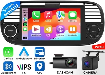 DVR+CAM+Für Fiat 500 07-15 7" IPS Autoradio GPS Navi Android 13 CarPlay RDS DAB+ - Bild 1 von 4
