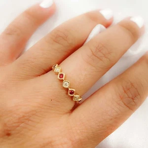 14k Solid Gold Ring Diamond Ring Ruby Gemstone Ring Duty/Tariff free - Picture 1 of 6
