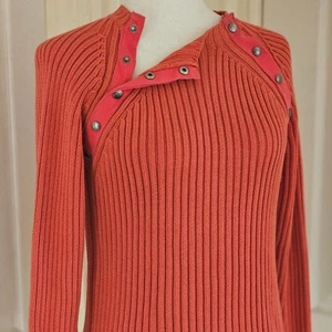Armani Exchange Y2K Koralle-Orange Gerippter Druckknopf Pullover Baumwolle Strick Oberteil S - Bild 1 von 8