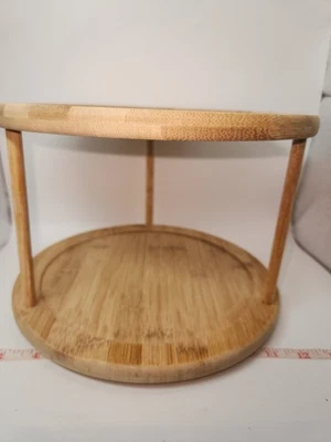 Lazy Susan 2 Tier Bamboo Shelf Turntable Spice Rack Kitchen Organizer, 10in diam - Image 1 of 4