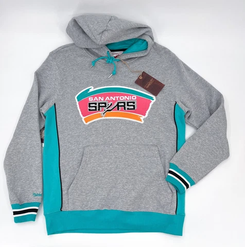 NEW San Antonio SPURS Hoodie Mitchell & Ness Small Gray Blue NBA Basketball Cover