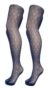 Diamond Swirl Fine Net Patterned Tights Ink Blue S/M - M/L - Picture 1 of 3