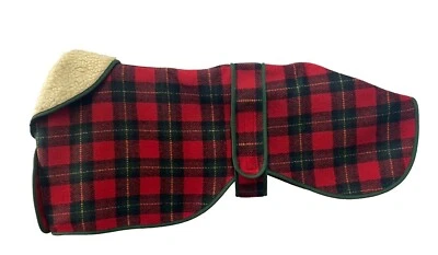 STITCH AND TURN GREYHOUND / WHIPPET / LURCHER RED TARTAN WOOL DOG COAT - MADE IN THE UK