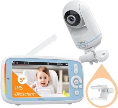 BOIFUN 5'' 720P HD IPS Bildschirm Babyphone mit Kamera &PTZ 3×Zoom,VOX Funktion babyfon