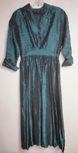 Vtg 1950’s Iridescent Teal Taffeta Polka Dot Evening Gown Cocktail Party Dress - Picture 1 of 5
