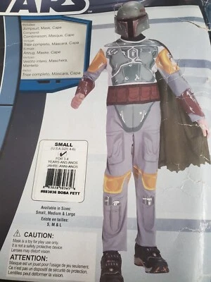 授权 BOBA FETT 星球大战儿童万圣节服装尺寸小号 4-6 连身裤面具 — 第 1/4 张图片