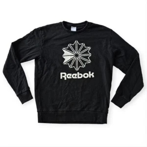 Reebok Classic Mens Sweetshirt Size Large Black Logo Pullover Crew Neck - Picture 1 of 9