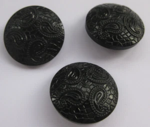 27.5mm Large SECONDS Czech Glass Black Paisley Vintage Sewing Buttons Set 3 - Picture 1 of 8