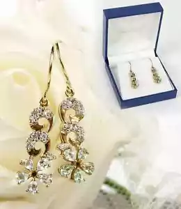 Beautiful 9ct Yellow Gold Stunning Green Tsavorite Dangle Earrings | Rocks & Co - Picture 1 of 4