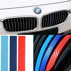 Carbon Fiber Decal Tri-Color Grille Vinyl Strip Sticker For BMW 1 3 4 5 X Series - Foto 1 di 6