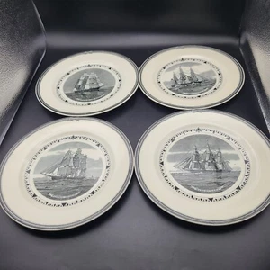 Wedgwood Set (4) The American Clipper Ships Plates 9" Ivory/ Black Vintage New - Picture 1 of 11