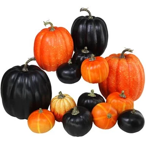 14 Pcs Assorted Artificial Harvest Orange And Black Pumpkins Foam Pumpkins Decor - Picture 1 of 8