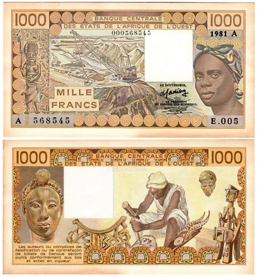 West African States 1000 Francs P#107Abx (1981) *2 Consecutive Banknotes* UNC - Image 1 of 2