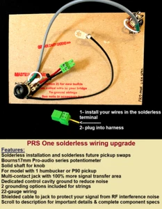 PRS ONE Solderless Wiring Upgrade +Bourns Pot +Pure tone Jack -Ready to install - Picture 1 of 7