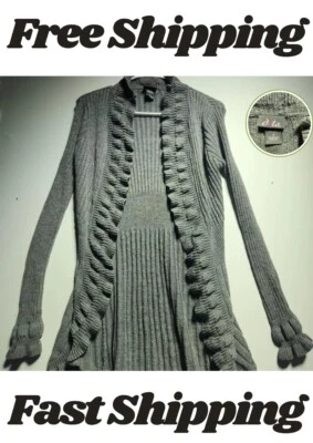 Dots Gray Ruffle Front Long Cardigan Sweater Women’s Size S - Image 1 of 4