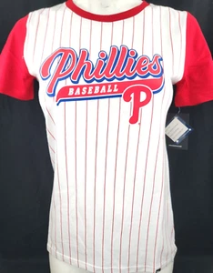 NEW Philadelphia Phillies White New Era Striped Crew Neck SS Tee Shirt Women's S - Picture 1 of 9